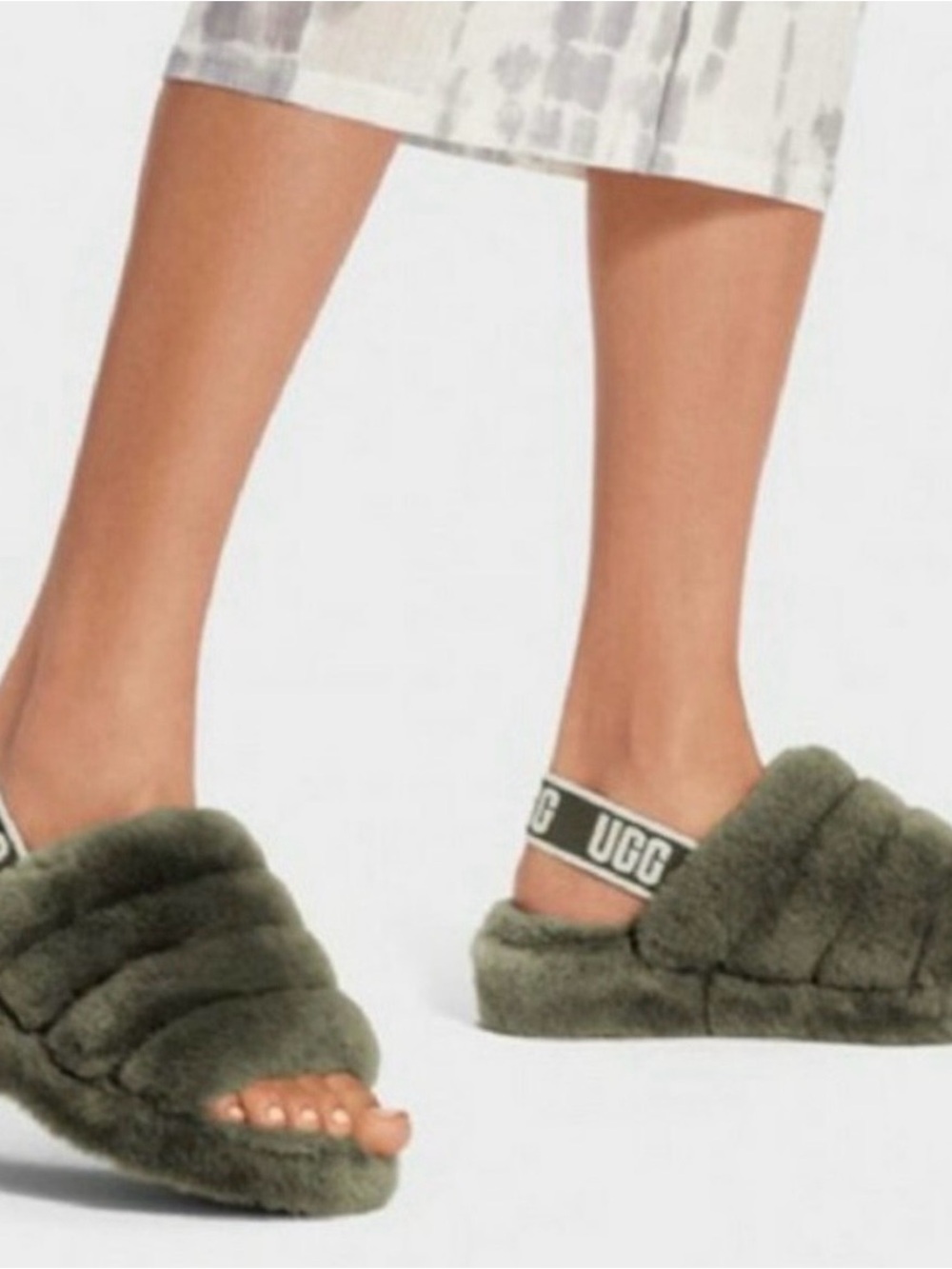 UGG Gray Fluff Yeah Slide Sandals with Logo Slingback size 7